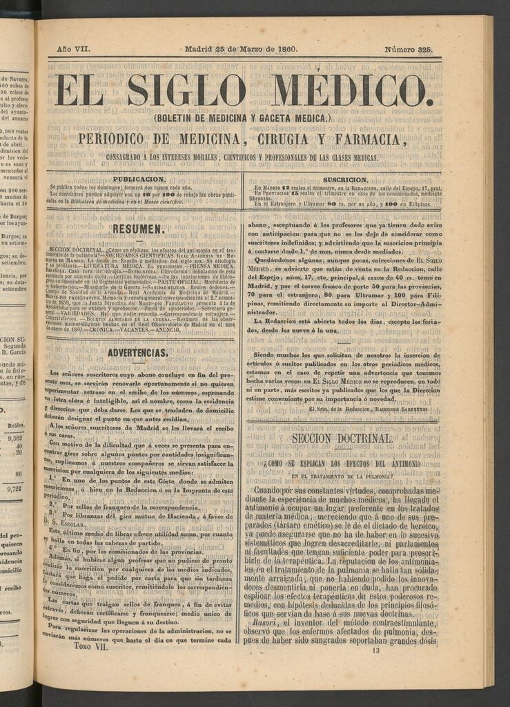 Miniatura de El Siglo Médico: boletín de medicina y gaceta médica del 25 de marzo de 1860