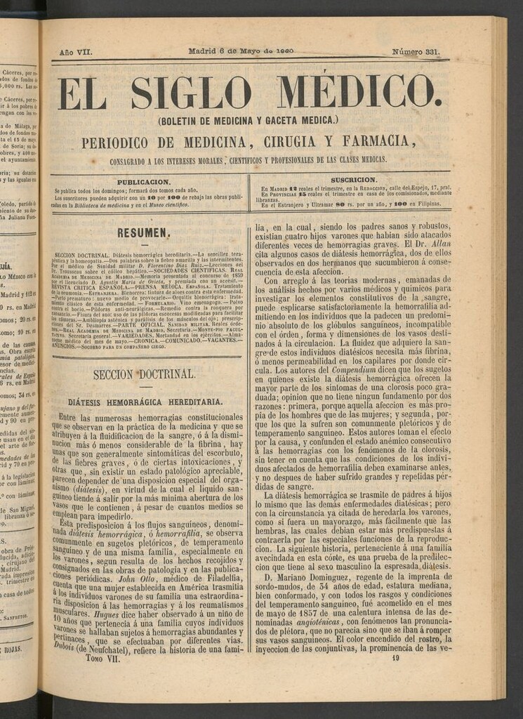 Miniatura de El Siglo Médico: boletín de medicina y gaceta médica del 6 de mayo de 1860