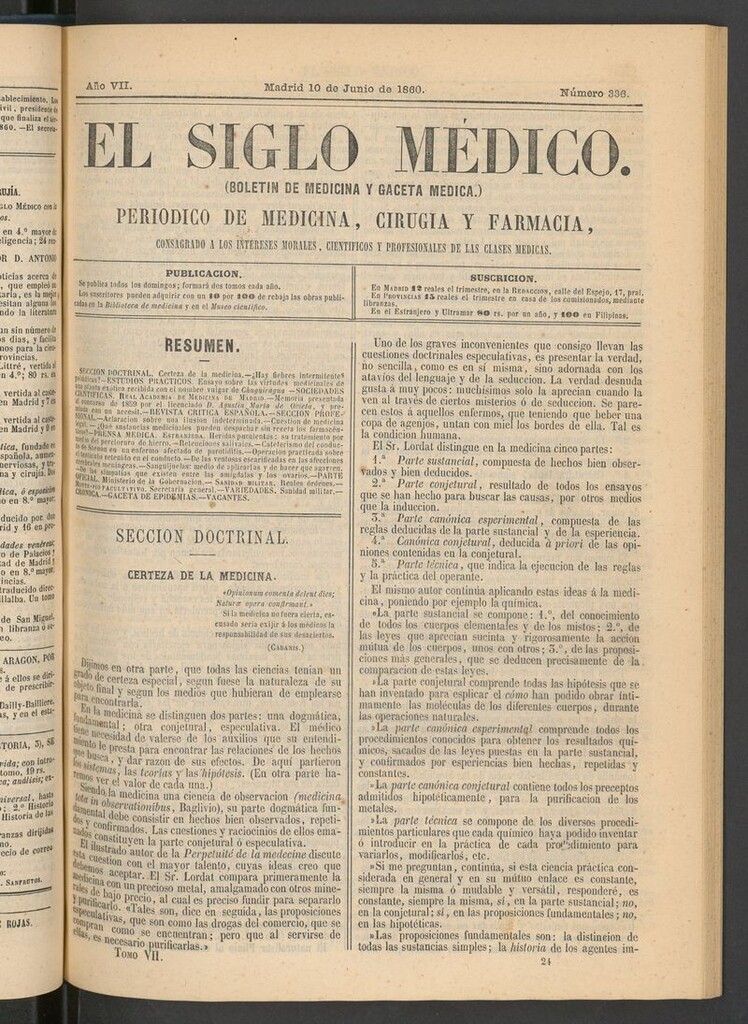 Miniatura de El Siglo Médico: boletín de medicina y gaceta médica del 10 de junio de 1860