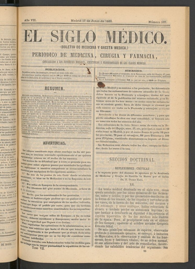 Miniatura de El Siglo Médico: boletín de medicina y gaceta médica del 17 de junio de 1860