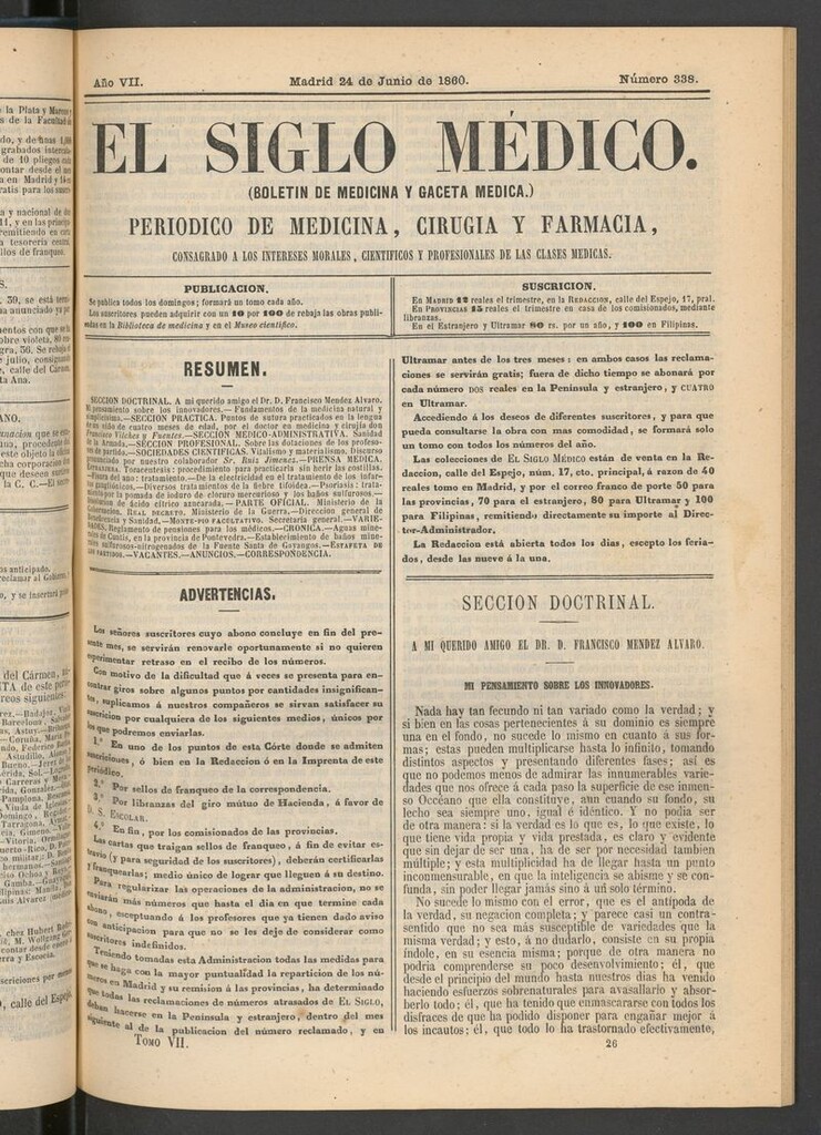 Miniatura de El Siglo Médico: boletín de medicina y gaceta médica del 24 de junio de 1860