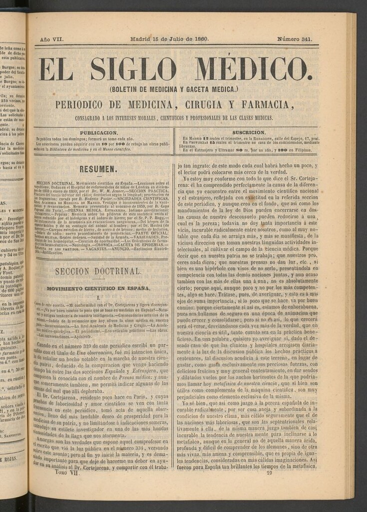 Miniatura de El Siglo Médico: boletín de medicina y gaceta médica del 15 de julio de 1860