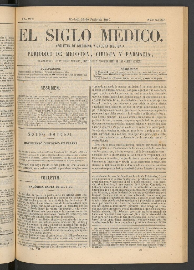 Miniatura de El Siglo Médico: boletín de medicina y gaceta médica del 29 de julio de 1860