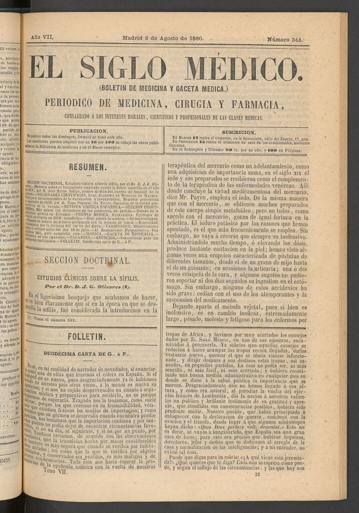 Miniatura de El Siglo Médico: boletín de medicina y gaceta médica del 5 de agosto de 1860