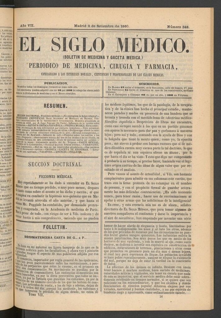 Miniatura de El Siglo Médico: boletín de medicina y gaceta médica del 2 de septiembre de 1860