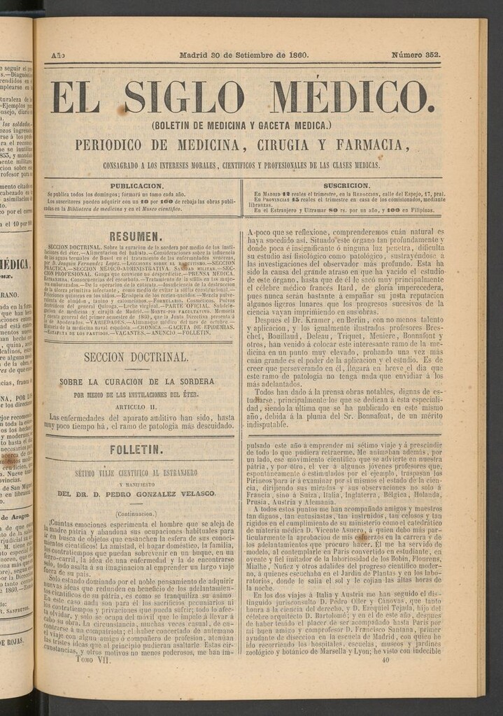Miniatura de El Siglo Médico: boletín de medicina y gaceta médica del 30 de septiembre de 1860