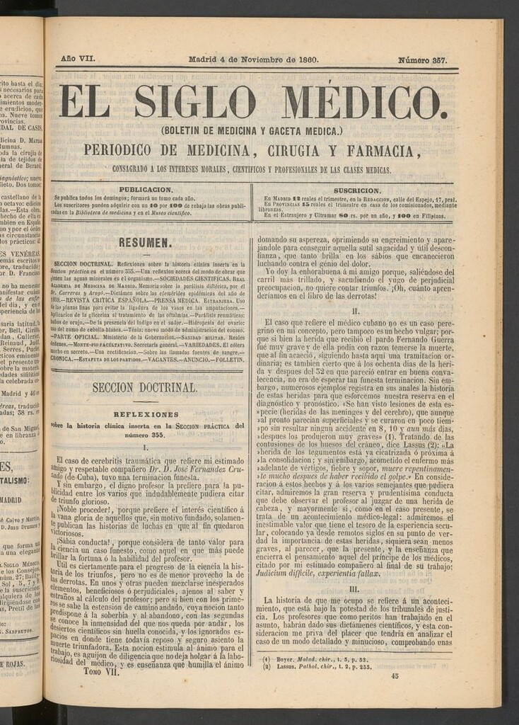 Miniatura de El Siglo Médico: boletín de medicina y gaceta médica del 4 de noviembre de 1860