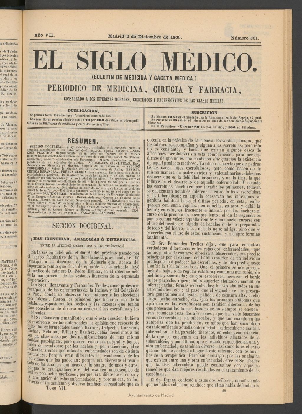 Miniatura de El Siglo Médico: boletín de medicina y gaceta médica del 2 de diciembre de 1860