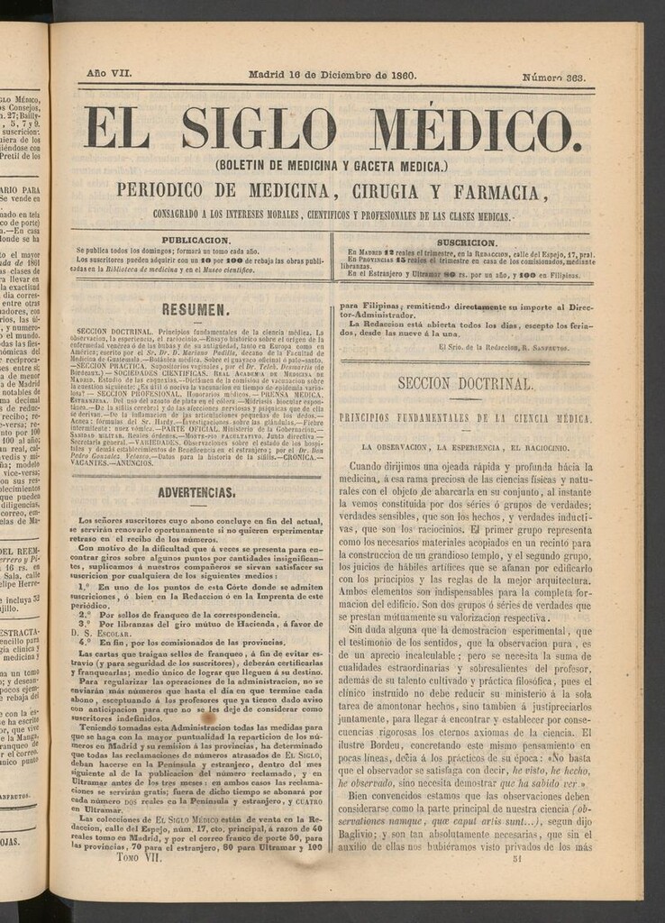 Miniatura de El Siglo Médico: boletín de medicina y gaceta médica del 16 de diciembre de 1860