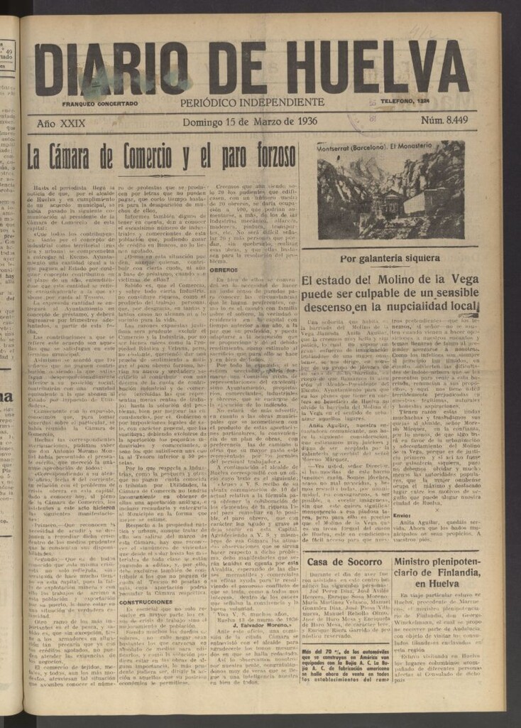 Miniatura de Diario de Huelva : periódico independiente del 15 de marzo de 1936