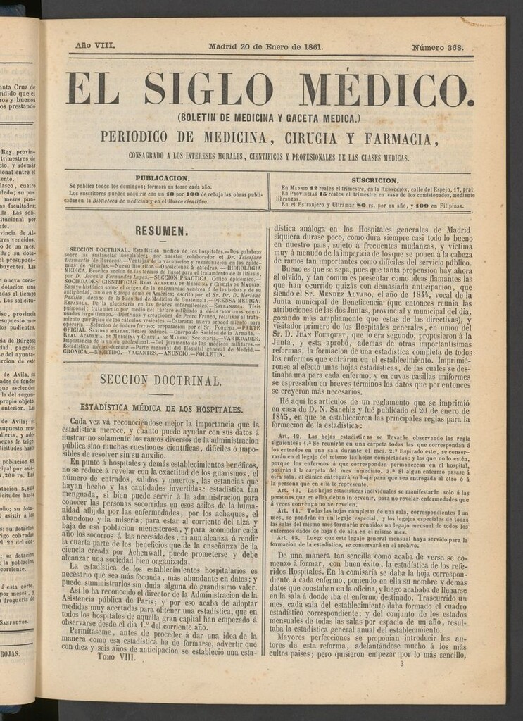 Miniatura de El Siglo Médico: boletín de medicina y gaceta médica del 20 de enero de 1861