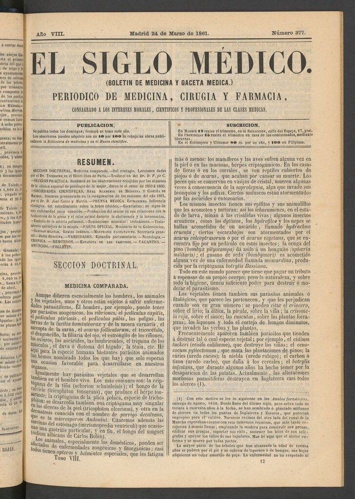 Miniatura de El Siglo Médico: boletín de medicina y gaceta médica del 24 de marzo de 1861