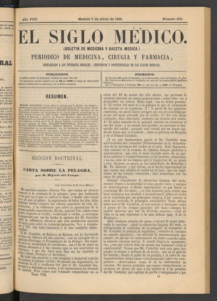 Miniatura de El Siglo Médico: boletín de medicina y gaceta médica del 7 de abril de 1861