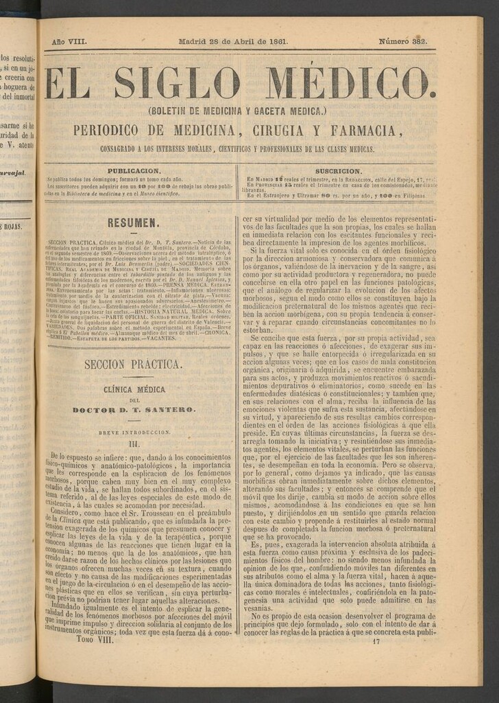 Miniatura de El Siglo Médico: boletín de medicina y gaceta médica del 28 de abril de 1861