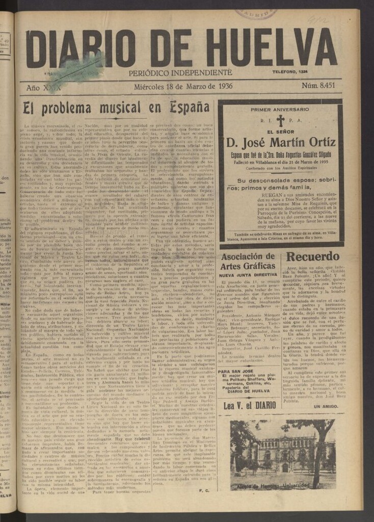Miniatura de Diario de Huelva : periódico independiente del 18 de marzo de 1936
