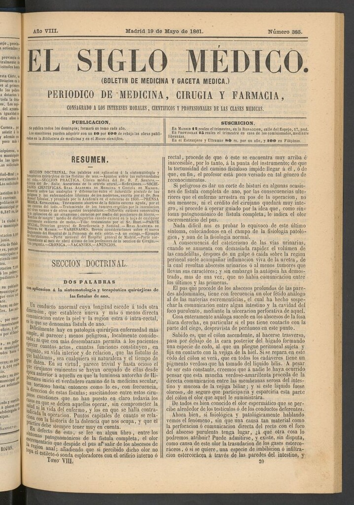 Miniatura de El Siglo Médico: boletín de medicina y gaceta médica del 19 de mayo de 1861