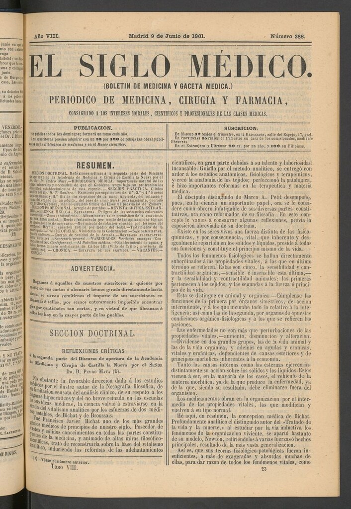 Miniatura de El Siglo Médico: boletín de medicina y gaceta médica del 9 de junio de 1861
