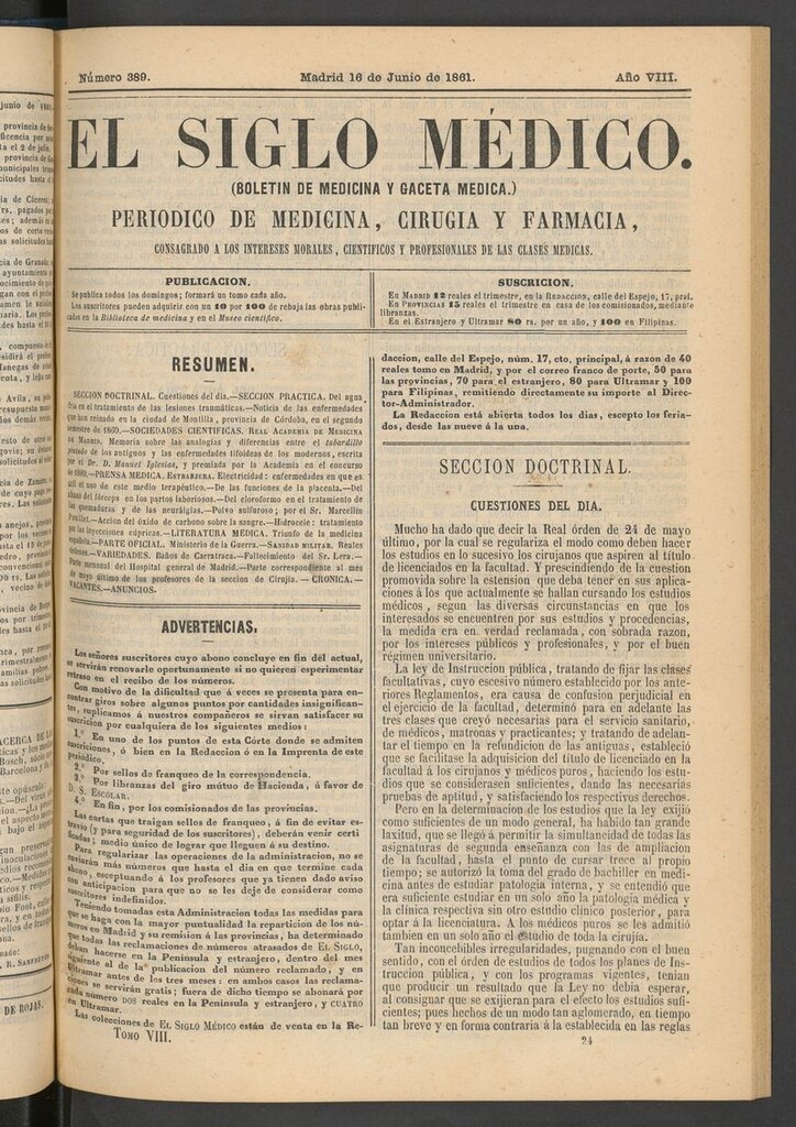 Miniatura de El Siglo Médico: boletín de medicina y gaceta médica del 16 de junio de 1861