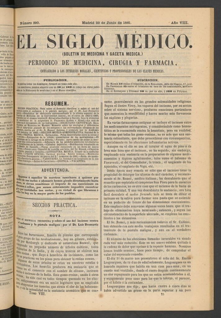 Miniatura de El Siglo Médico: boletín de medicina y gaceta médica del 23 de junio de 1861