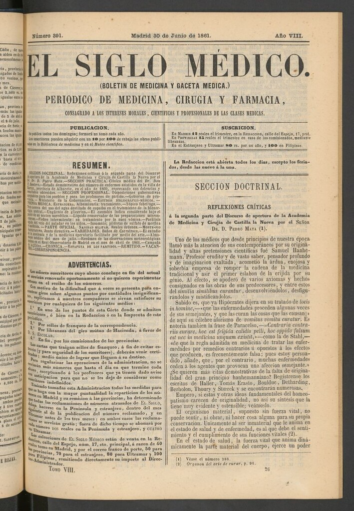 Miniatura de El Siglo Médico: boletín de medicina y gaceta médica del 30 de junio de 1861