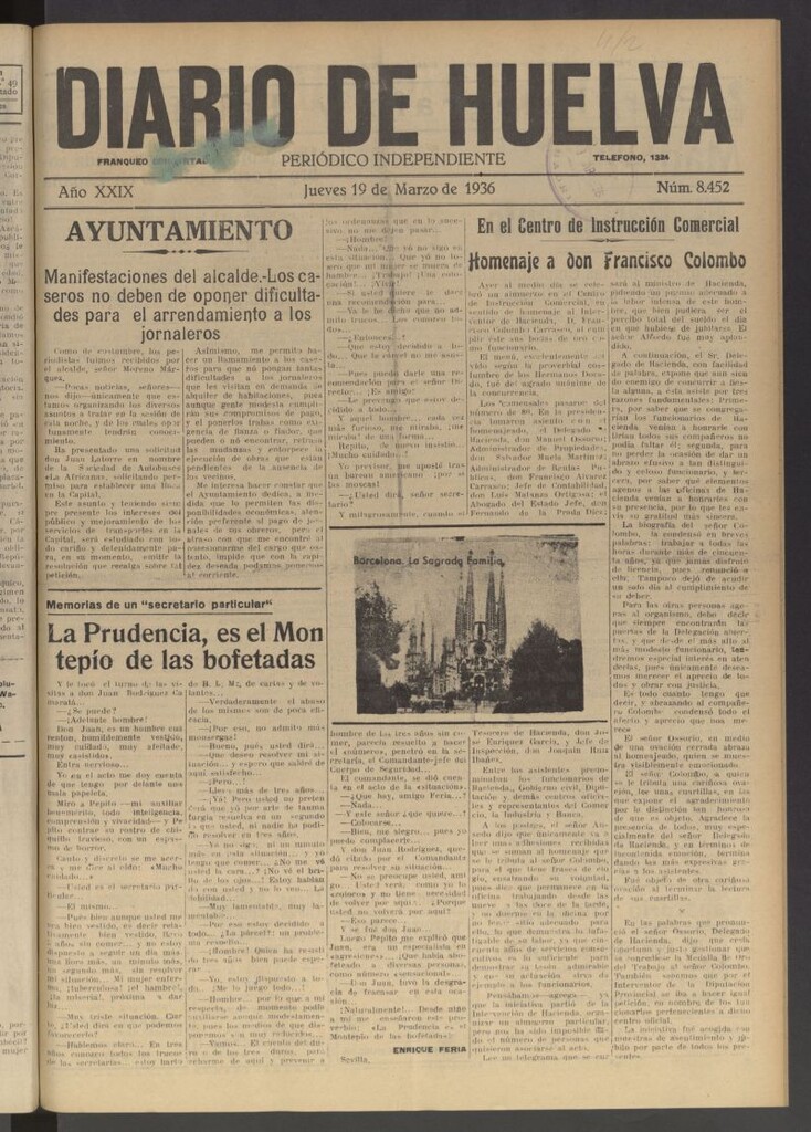 Miniatura de Diario de Huelva : periódico independiente del 19 de marzo de 1936