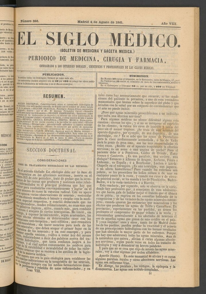Miniatura de El Siglo Médico: boletín de medicina y gaceta médica del 4 de agosto de 1861