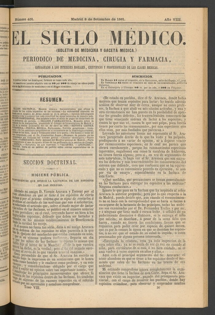 Miniatura de El Siglo Médico: boletín de medicina y gaceta médica del 8 de septiembre de 1861