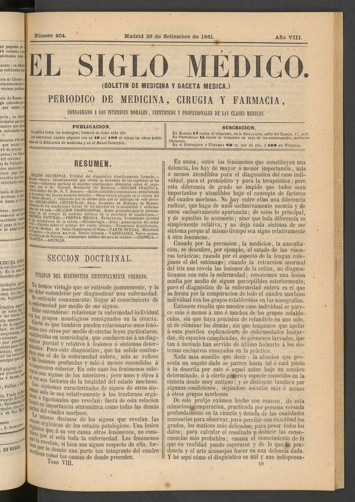 Miniatura de El Siglo Médico: boletín de medicina y gaceta médica del 29 de septiembre de 1861