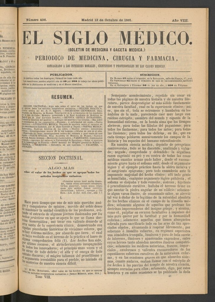 Miniatura de El Siglo Médico: boletín de medicina y gaceta médica del 13 de octubre de 1861