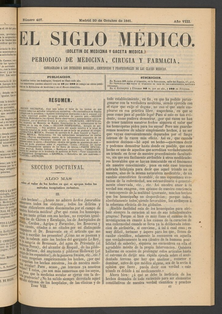 Miniatura de El Siglo Médico: boletín de medicina y gaceta médica del 20 de octubre de 1861