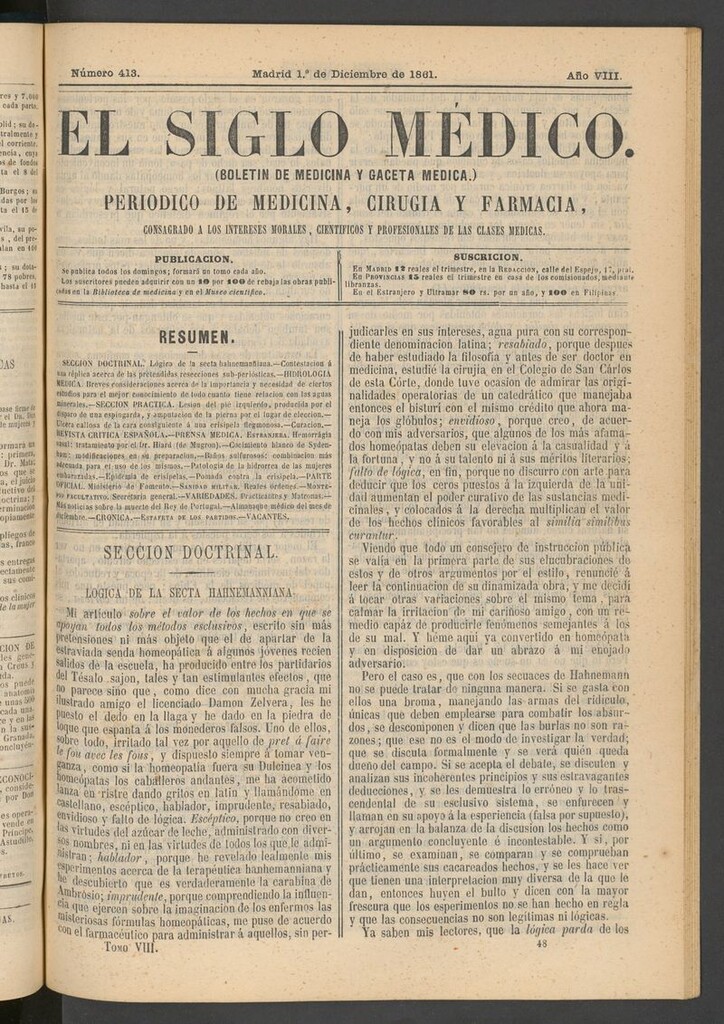 Miniatura de El Siglo Médico: boletín de medicina y gaceta médica del 1 de diciembre de 1861