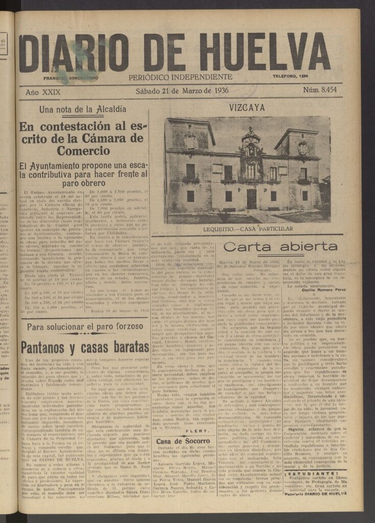 Miniatura de Diario de Huelva : periódico independiente del 21 de marzo de 1936