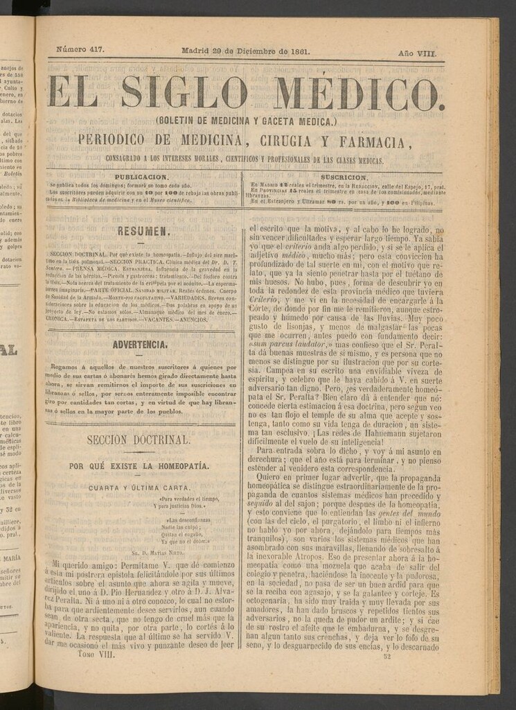 Miniatura de El Siglo Médico: boletín de medicina y gaceta médica del 29 de diciembre de 1861