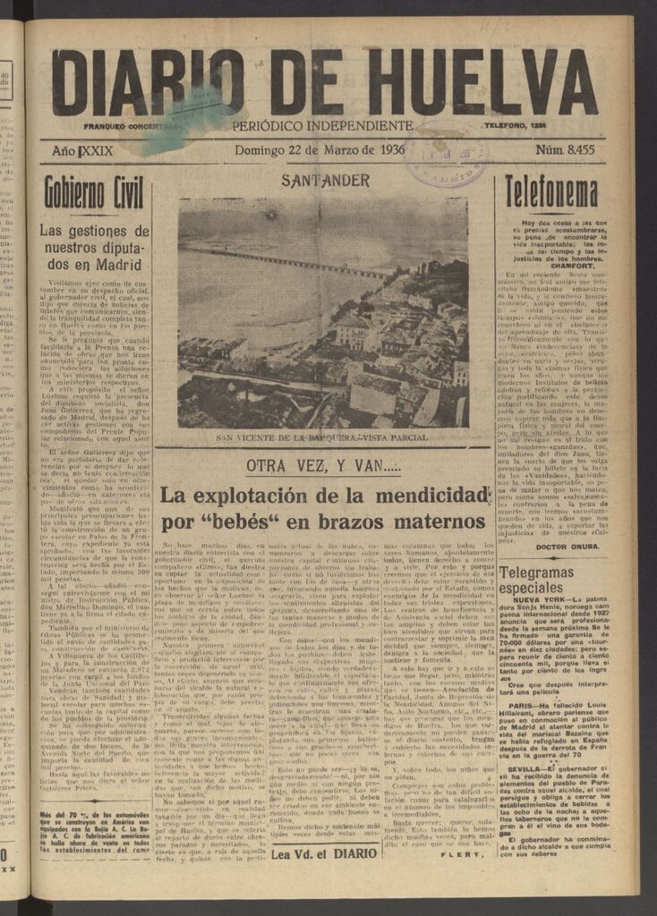 Miniatura de Diario de Huelva : periódico independiente del 22 de marzo de 1936