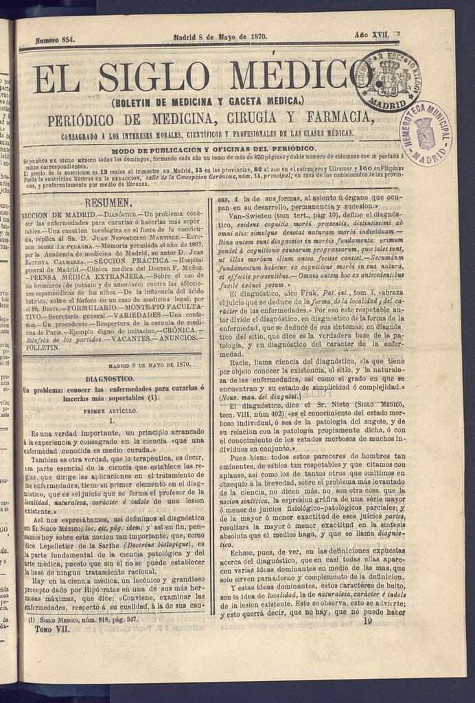 Miniatura de El Siglo Médico: boletín de medicina y gaceta médica del 8 de mayo de 1870