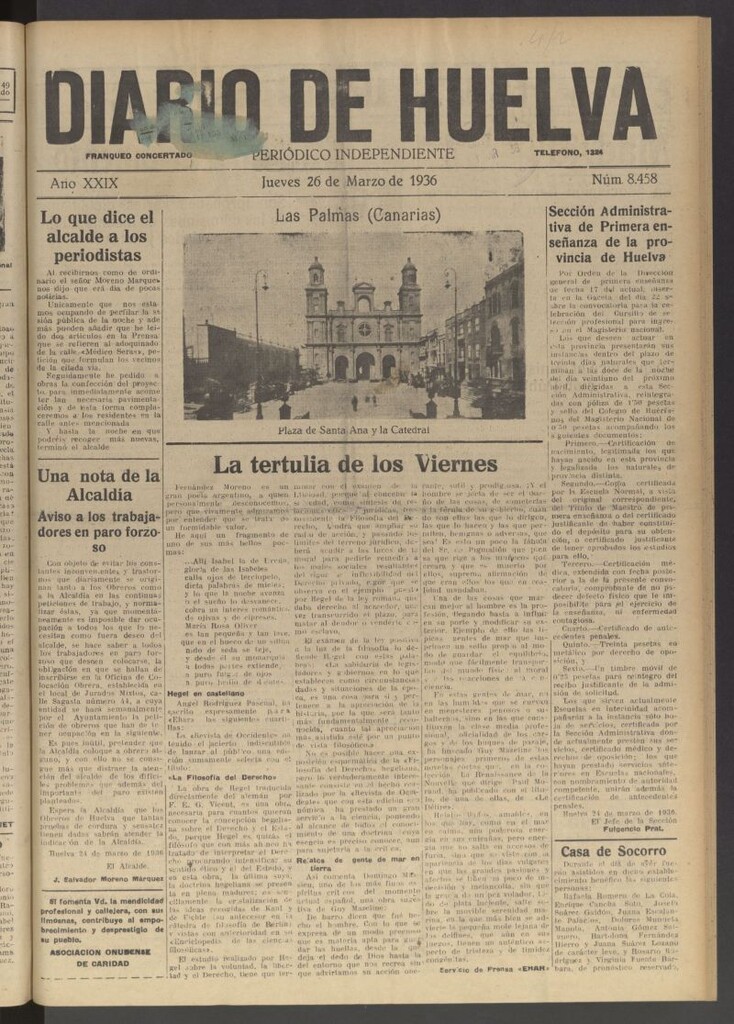 Miniatura de Diario de Huelva : periódico independiente del 26 de marzo de 1936