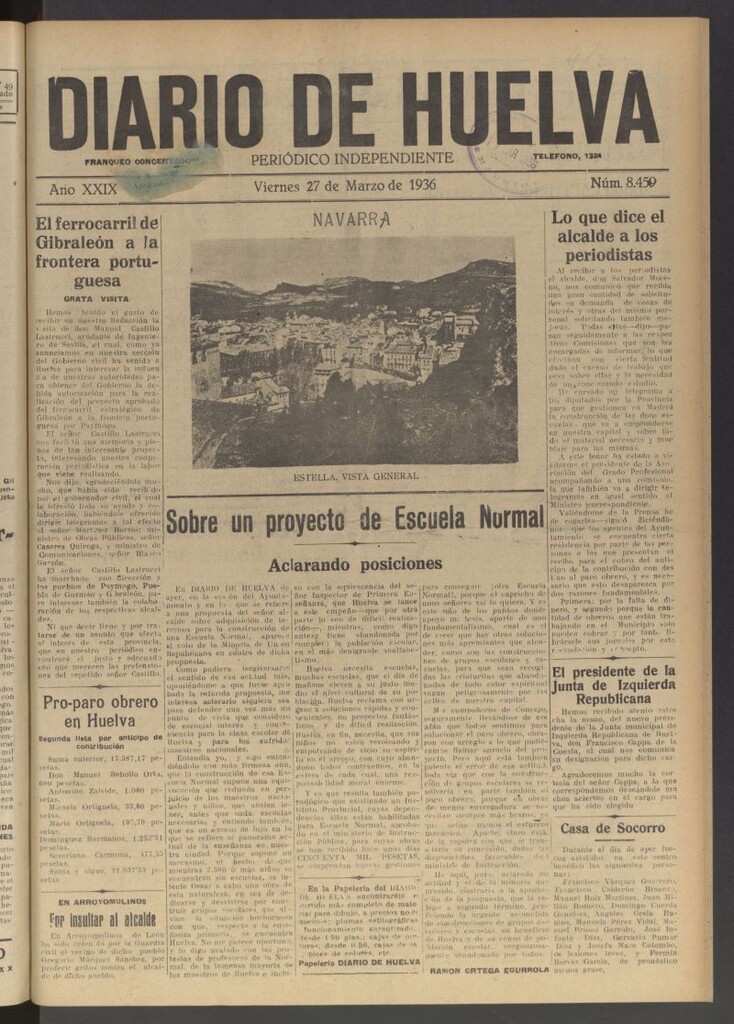 Miniatura de Diario de Huelva : periódico independiente del 27 de marzo de 1936