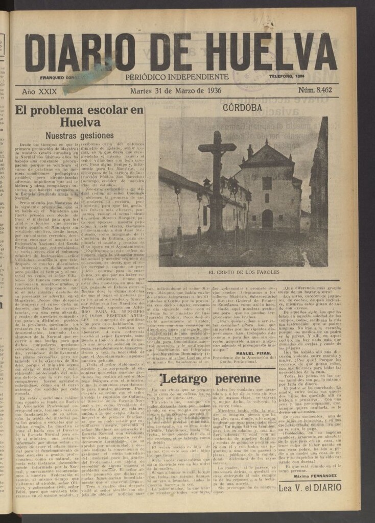 Miniatura de Diario de Huelva : periódico independiente del 31 de marzo de 1936