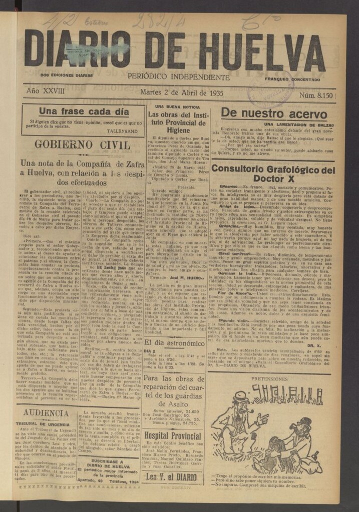 Miniatura de Diario de Huelva : periódico independiente del 2 de abril de 1935
