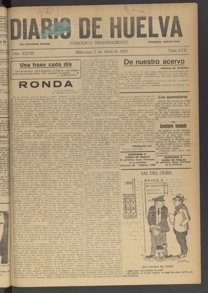Miniatura de Diario de Huelva : periódico independiente del 3 de abril de 1935