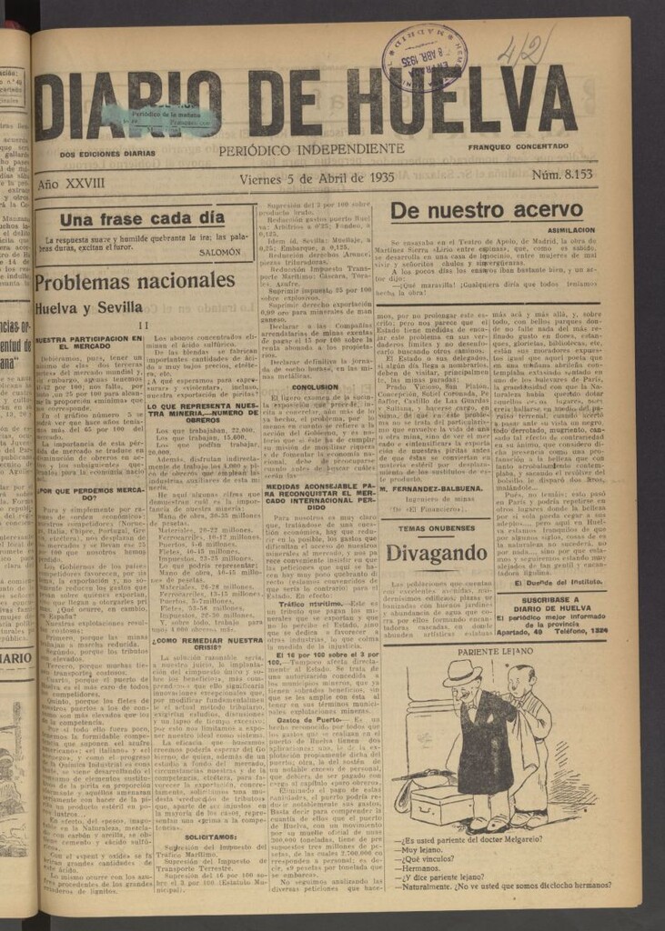Miniatura de Diario de Huelva : periódico independiente del 5 de abril de 1935