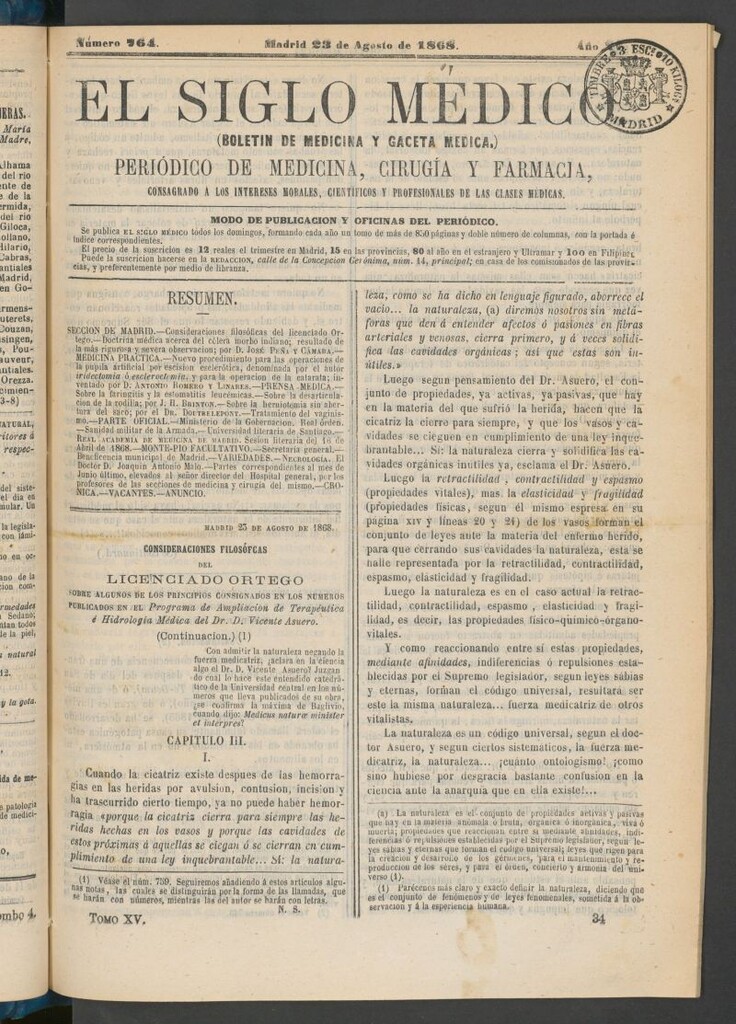 Miniatura de El Siglo Médico: boletín de medicina y gaceta médica del 23 de agosto de 1868