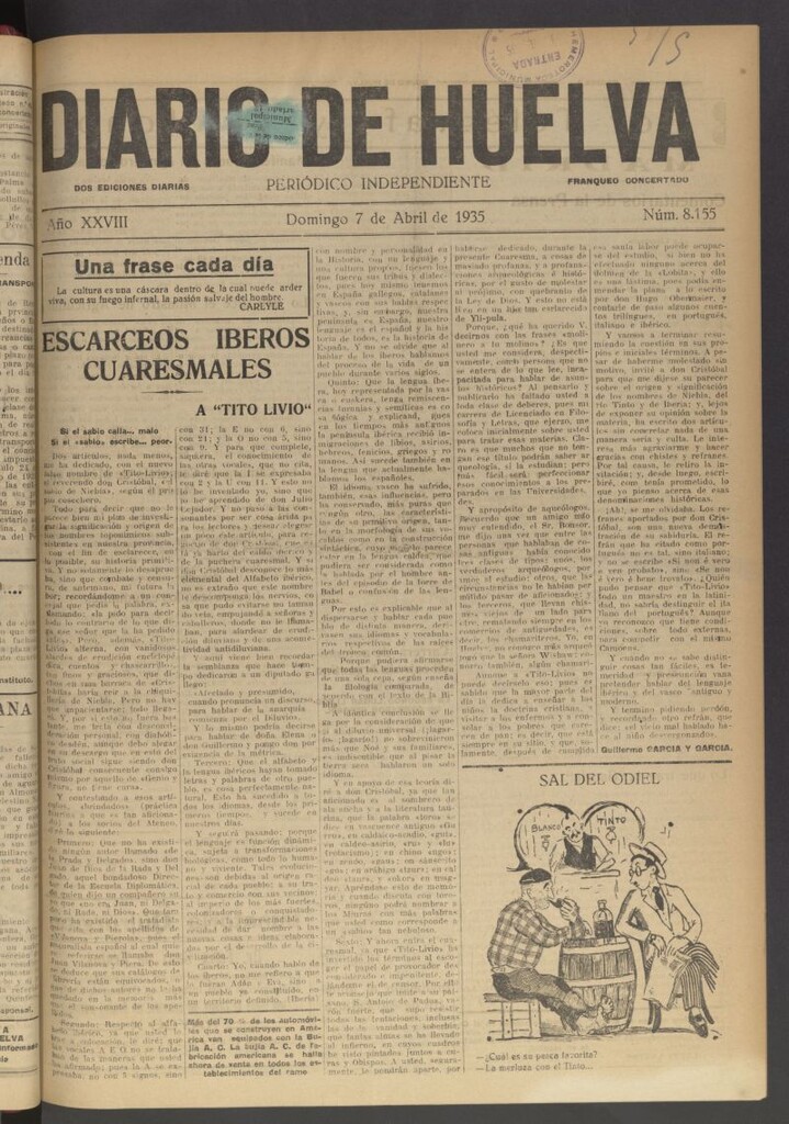 Miniatura de Diario de Huelva : periódico independiente del 7 de abril de 1935