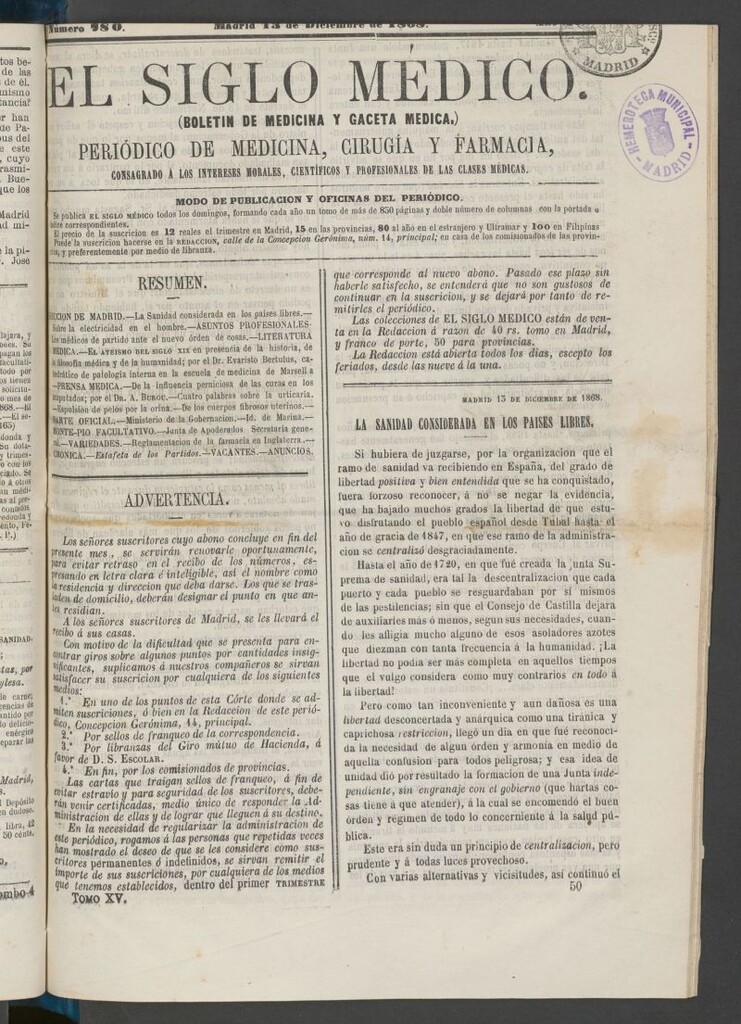 Miniatura de El Siglo Médico: boletín de medicina y gaceta médica del 13 de diciembre de 1868