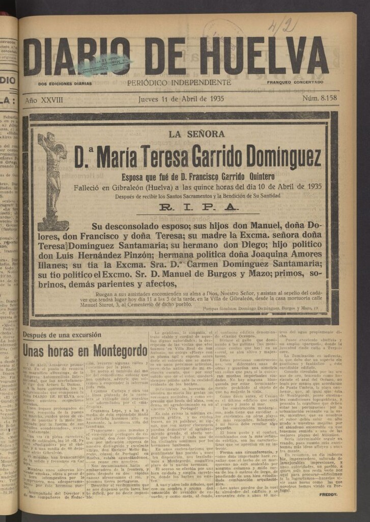 Miniatura de Diario de Huelva : periódico independiente del 11 de abril de 1935