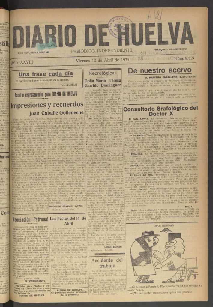 Miniatura de Diario de Huelva : periódico independiente del 12 de abril de 1935