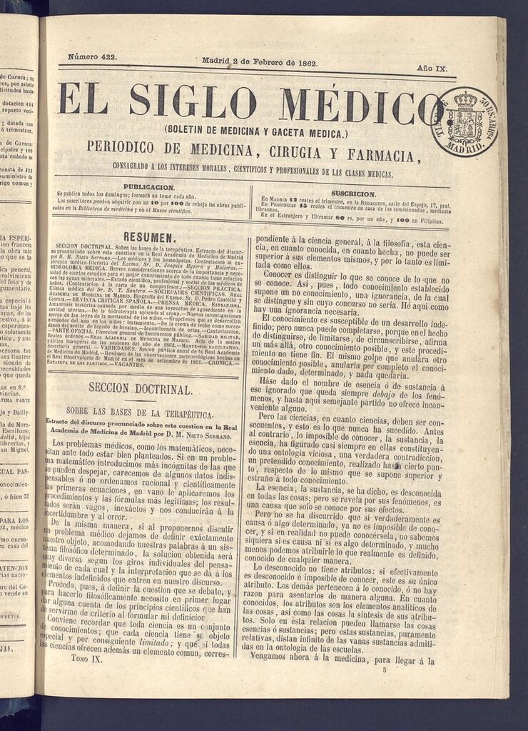 Miniatura de El Siglo Médico: boletín de medicina y gaceta médica del 2 de febrero de 1862