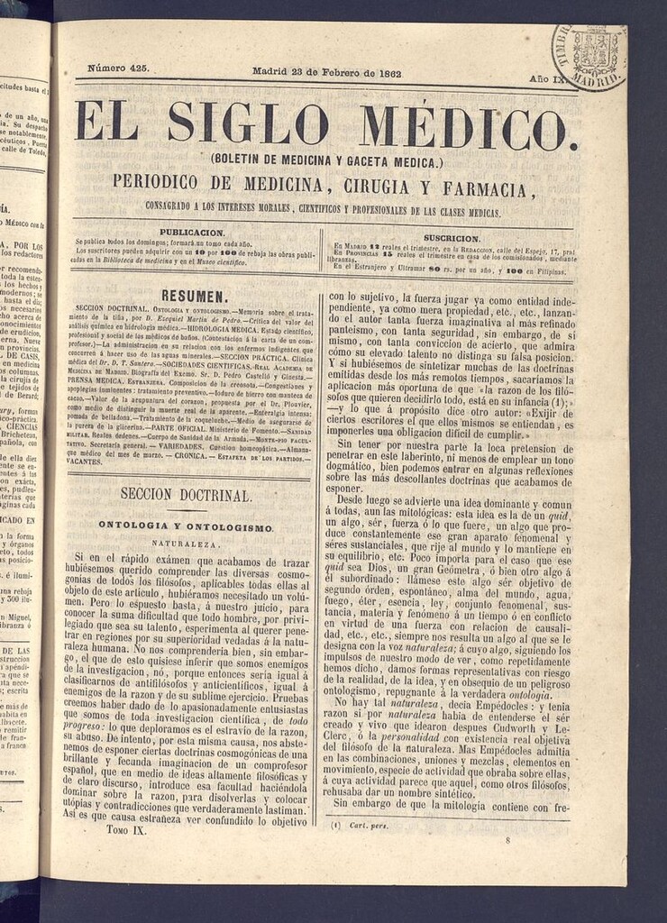 Miniatura de El Siglo Médico: boletín de medicina y gaceta médica del 23 de febrero de 1862