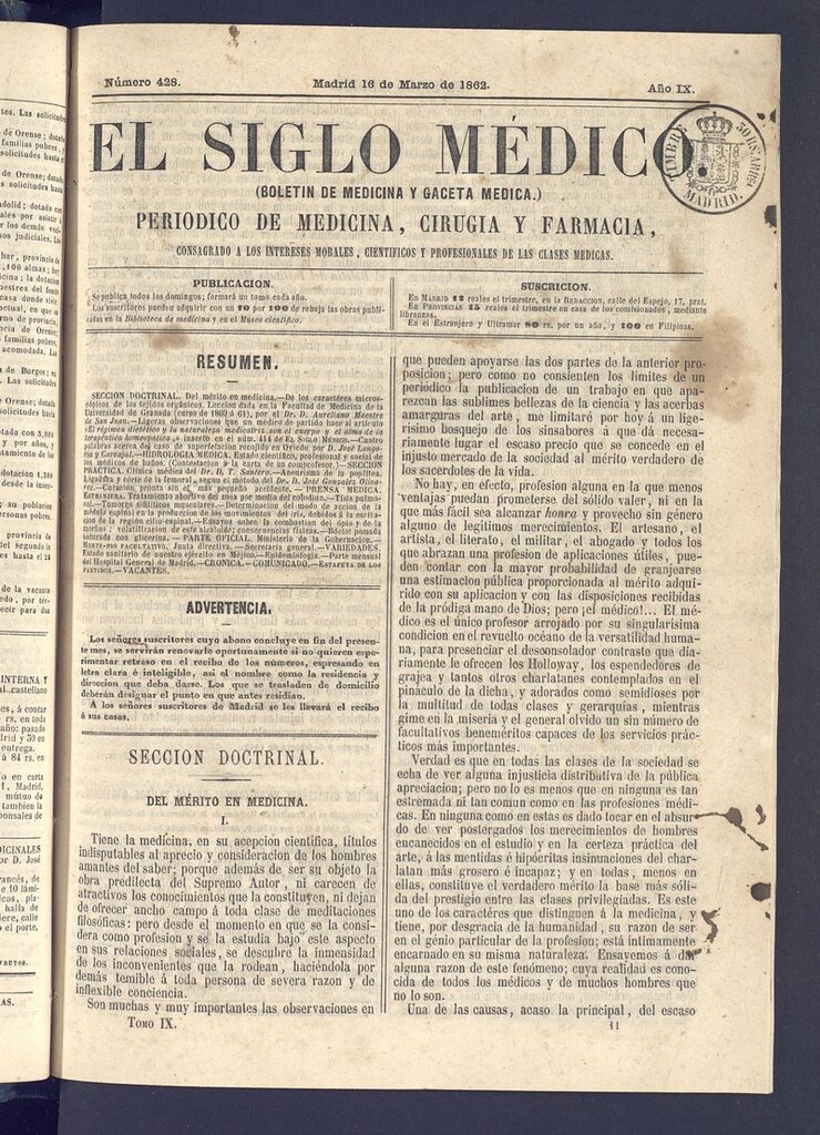 Miniatura de El Siglo Médico: boletín de medicina y gaceta médica del 16 de marzo de 1862
