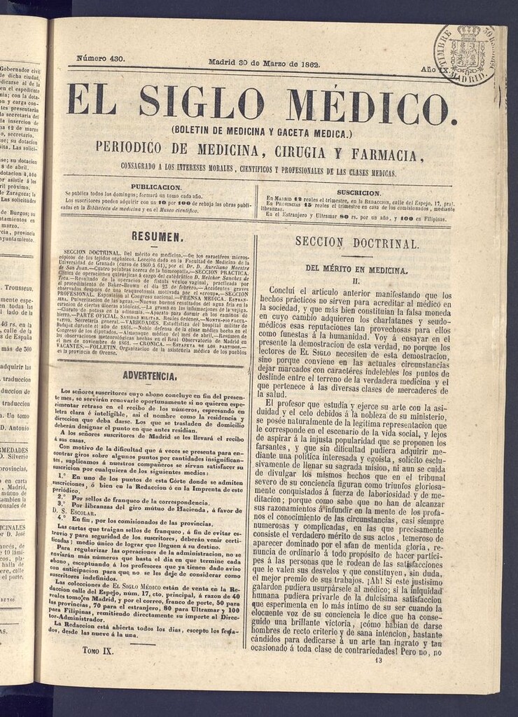 Miniatura de El Siglo Médico: boletín de medicina y gaceta médica del 30 de marzo de 1862